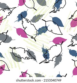 Seamless abstract pattern. Seamless floral pattern in leaves of ash, birch. Nature simple background for fabric, cloth design, covers, manufacturing, wallpapers, print, gift wrap and scrapbooking.