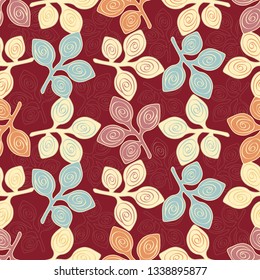 Seamless abstract pattern with floral ornament of leaves.
