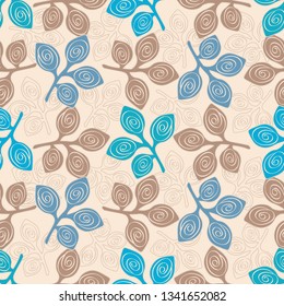 Seamless abstract pattern with floral ornament of leaves.
