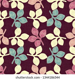 Seamless abstract pattern with floral ornament of leaves.
