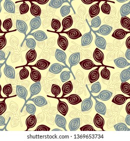 Seamless abstract pattern with floral ornament of leaves.
