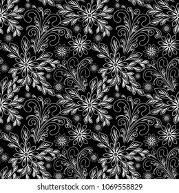 Seamless abstract Pattern with Flowers - black and white Design