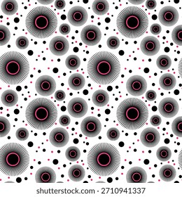 
Modelo abstracto inconsútil de las flores con un contorno negro y puntos negros en un fondo blanco, Vector