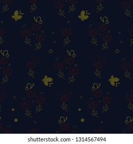 Seamless abstract pattern of flowers and butterflies.