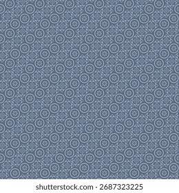 Seamless abstract pattern with flowers and geometric shapes in blue shades