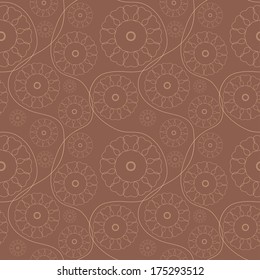 seamless abstract pattern with flowers and lines on light brown  background