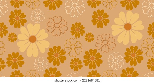 Seamless abstract pattern with flowers  ornament stylish texture on brown background