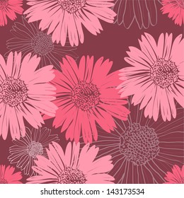 Seamless abstract pattern with flowers in pink, bordo and fuchsia 