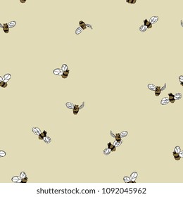 Seamless abstract pattern with flying bees. Based on hand drawn original style art.