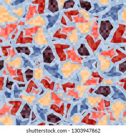 Seamless abstract pattern. The foreground consists of square pixels. The background consists of a marble texture. Editable.