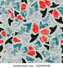 Seamless abstract pattern. The foreground consists of square pixels. The background consists of a marble texture. Editable.