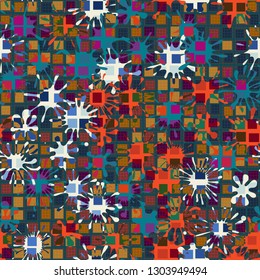 Seamless abstract pattern. The foreground consists of irregular rows of quadrilaterals. 
The background consists of a grid and blots. Editable.