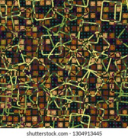 Seamless abstract pattern. The foreground consists of irregular rows of quadrilaterals.
The background consists of rows of small squares and chaos of rounded contour squares. Editable.