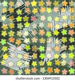 Seamless abstract pattern. The foreground consists of uneven rows of stylized flowers. 
The background consists of chaos of line shapes. Editable.