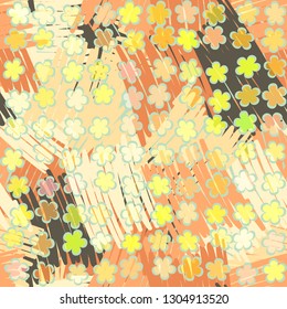 Seamless abstract pattern. The foreground consists of uneven rows of stylized flowers. 
The background consists of chaos of line shapes. Editable.