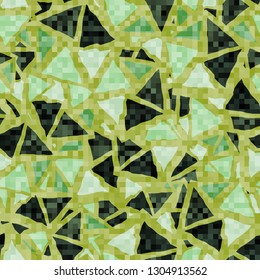 Seamless abstract pattern. The foreground consists of square pixels.
The background consists of chaos of triangles. Editable.