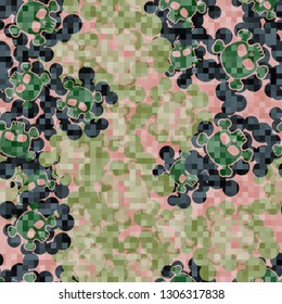 Seamless abstract pattern. The foreground consists of square pixels.
The background consists of chaos Jolly Rogers. Editable.
