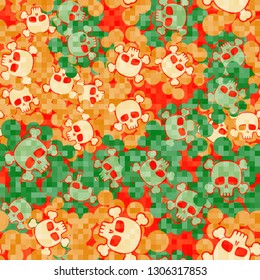 Seamless abstract pattern. The foreground consists of square pixels.
The background consists of chaos Jolly Rogers. Editable.