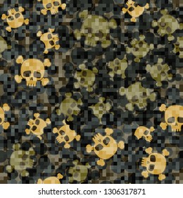 Seamless abstract pattern. The foreground consists of square pixels.
The background consists of chaos Jolly Rogers. Editable.