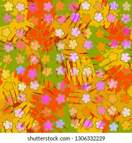 Seamless abstract pattern. The foreground consists of uneven rows of stylized flowers.
Background consists of chaos striated stains. Editable.