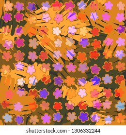 Seamless abstract pattern. The foreground consists of uneven rows of stylized flowers.
Background consists of chaos striated stains. Editable.