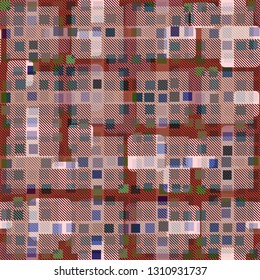Seamless abstract pattern. The foreground consists of irregular rows of quadrilaterals.
The background consists of rounded and diagonally striped squares.