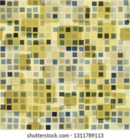 Seamless abstract pattern. The foreground consists of irregular rows of quadrilaterals.
The background consists of rounded and diagonally striped squares.