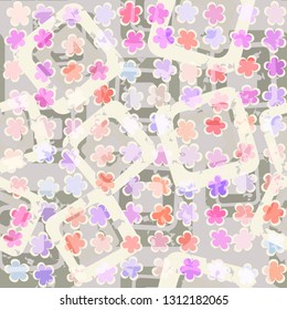 Seamless abstract pattern. The foreground consists of uneven rows of stylized flowers.
Background consisting of chaos of concentric rounded squares. Editable.