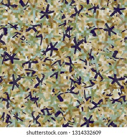 Seamless abstract pattern. The foreground consists of square pixels.
Background consisting of five-beam chaos. Editable.