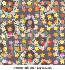 Seamless abstract pattern. The foreground consists of uneven rows of stylized flowers.
Background consisting of chaos of concentric rounded squares. Editable.