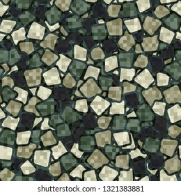 Seamless abstract pattern. The foreground consists of square pixels.
The background consists of chaos quadrangles. Editable.