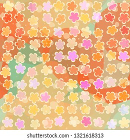 Seamless abstract pattern. The foreground consists of uneven rows of stylized flowers.
The background consists of large translucent spots. Editable.