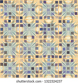 Seamless abstract pattern. The foreground consists of irregular rows of quadrilaterals.
The background consists of four-sided tracery figures. Editable.