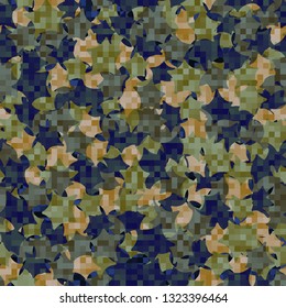 Seamless abstract pattern. The foreground consists of square pixels.
The background consists of chaos of curves of five-pointed stars. Editable.