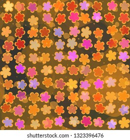 Seamless abstract pattern. The foreground consists of uneven rows of stylized flowers.
The background consists of large translucent spots. Editable.