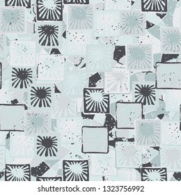 Seamless abstract pattern. The foreground consists of squares containing the sun.
The background consists of spots fragmented. Editable.