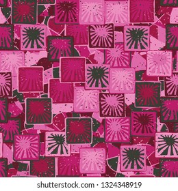 Seamless abstract pattern. The foreground consists of squares containing the sun.
The background consists of spots fragmented. Editable.