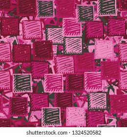 Seamless abstract pattern. The foreground consists of carelessly drawn relief squares.
The background consists of segmented wheels. Editable.