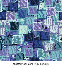 Seamless abstract pattern. The foreground consists of carelessly drawn relief squares.
The background consists of segmented wheels. Editable.