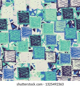 Seamless abstract pattern. The foreground consists of carelessly drawn relief squares.
The background consists of segmented wheels. Editable.