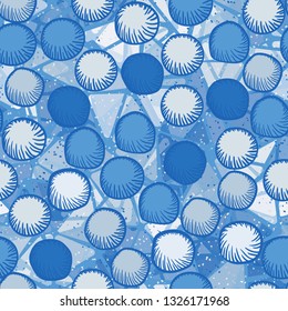 Seamless abstract pattern. The foreground consists of carelessly drawn rounded lumps.
Background consisting of chaos of semi-transparent figures divided into triangles. Editable.