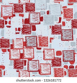 Seamless abstract pattern. The foreground consists of carelessly drawn relief squares.
Background consisting of checkered square patches. Editable.