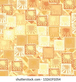 Seamless abstract pattern. The foreground consists of squares containing the sun.
Background consisting of diagonal woven mats. Editable.