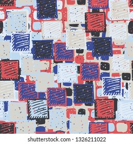 Seamless abstract pattern. The foreground consists of carelessly drawn relief squares.
Background consisting of checkered square patches. Editable.