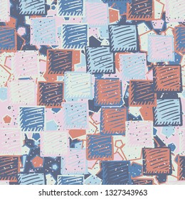 Seamless abstract pattern. The foreground consists of carelessly drawn relief squares.
Background consisting of chaos pentagons.