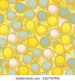 Seamless abstract pattern. The foreground consists of carelessly drawn rounded lumps. Background consisting of five-sided translucent figures.
