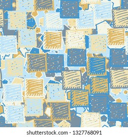 Seamless abstract pattern. The foreground consists of carelessly drawn relief squares.
Background consisting of chaos pentagons.