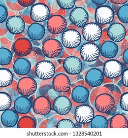 Seamless abstract pattern. The foreground consists of carelessly drawn rounded lumps. Background consisting of five-sided translucent figures.