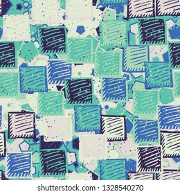 Seamless abstract pattern. The foreground consists of carelessly drawn relief squares.
Background consisting of chaos pentagons.