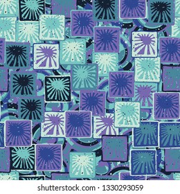Seamless abstract pattern. The foreground consists of squares containing the sun.
The background consists of spirals.